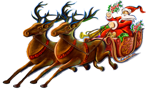 Santa Claus in his sleigh with a reindeer